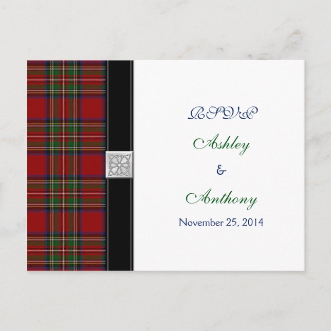 Postal De Invitación Royal Stewart Tartan Wedding Rsvp Responder Postca (Anverso)