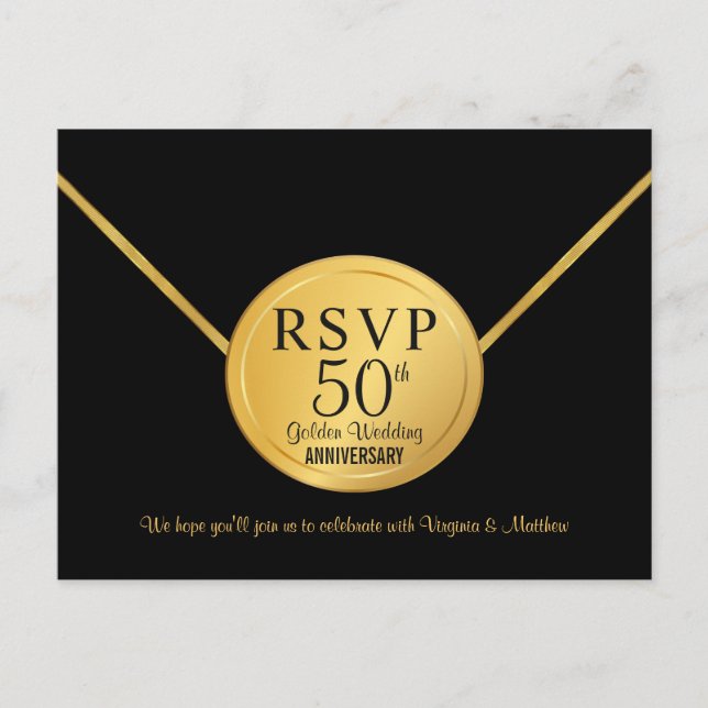 Postal De Invitación RSVP 50 aniversario Boda Fiesta sorpresa (Anverso)
