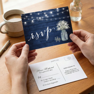 Postal De Invitación RSVP alude a cadena de aliento de bebé azul de la