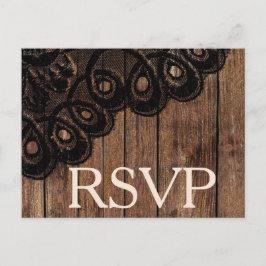 Postal De Invitación RSVP Black Faux Lace and Wood