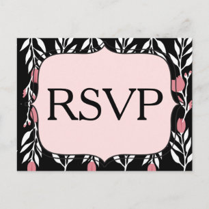 Postal De Invitación RSVP Blanco rosa floral y negro