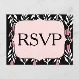 Postal De Invitación RSVP Blanco rosa floral y negro