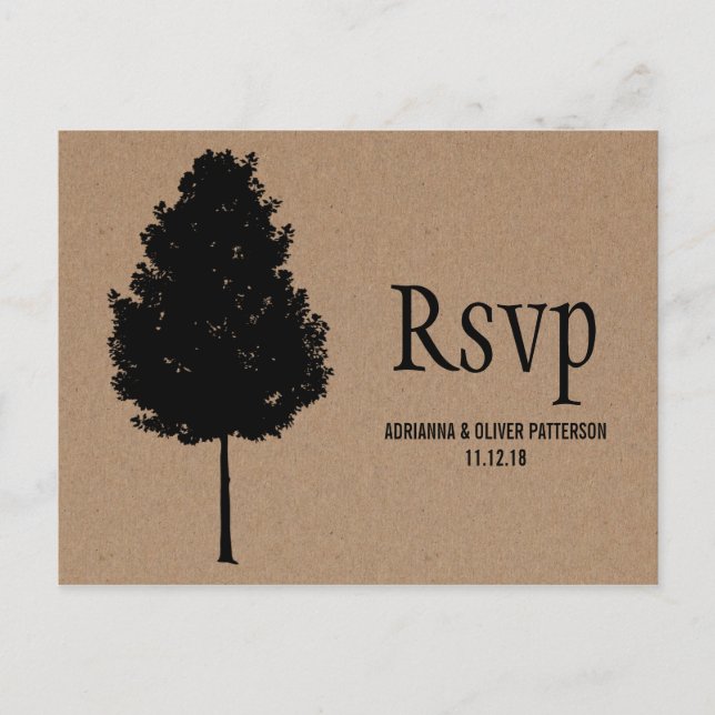 Postal De Invitación RSVP Boda de árbol forestal de papel de Kraft rúst (Anverso)