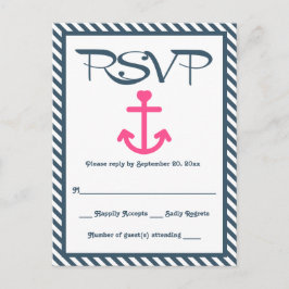Postal De Invitación RSVP Boda de banda azul de la Marina de Ancla Rosa