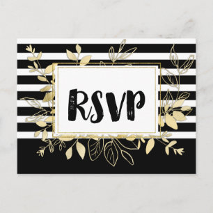 Postal De Invitación RSVP Boda Glamour Botánico Oro Negro Moderno
