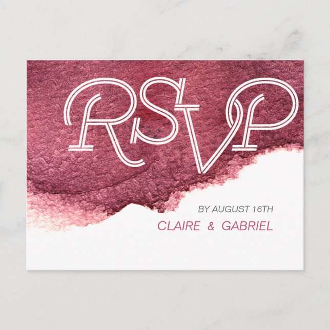 Postal De Invitación RSVP boda rosa simple de marsala pintada (Anverso)