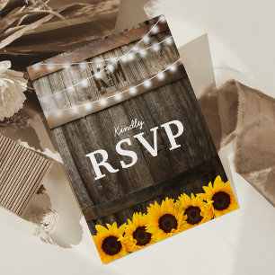 Postal De Invitación RSVP Boda Rústica de Campo   Luces de Girasoles