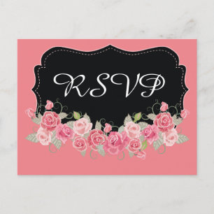 Postal De Invitación RSVP Bonito rosa y negro