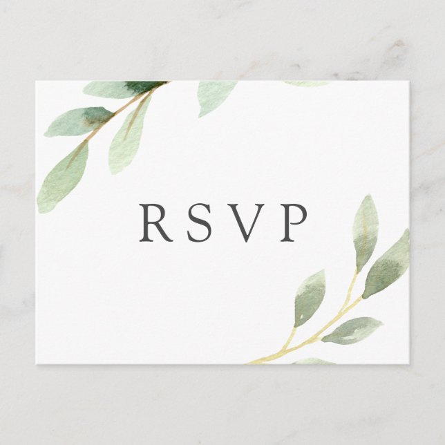 Postal De Invitación RSVP Botánico de Boda con Follaje Verde (Anverso)