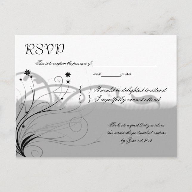 Postal De Invitación RSVP clásico negro y gris (Anverso)
