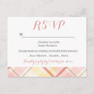 Postal De Invitación RSVP Cuadrícula de Raya Rosa Amarilla Fiesta de Bo