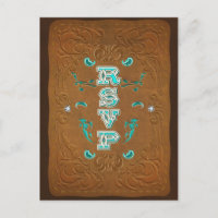 RSVP de aspecto de cuero marrón y diamantes de Rus