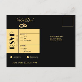 Postal De Invitación RSVP de Black and Gold Wedding