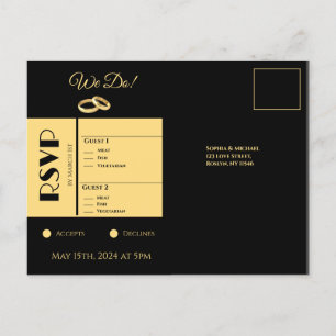 Postal De Invitación RSVP de Black and Gold Wedding