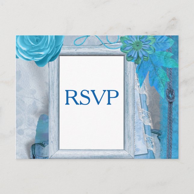 Postal De Invitación RSVP de boda azul (Anverso)
