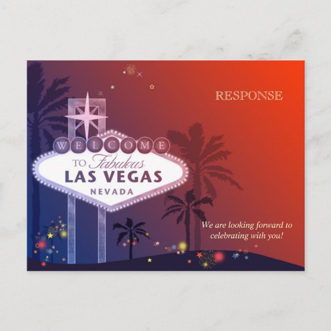 Postal De Invitación RSVP de boda azul y rojo en Las Vegas (Anverso)