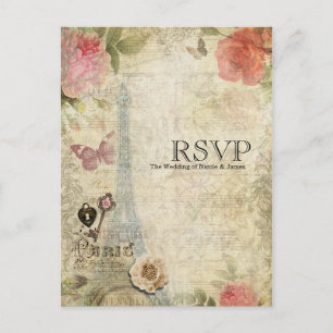 Postal De Invitación RSVP de boda con cerradura y llave de rosas rosada