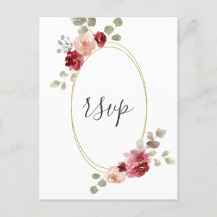 Postal De Invitación RSVP de boda de flor de Burdeos geométrica de euca