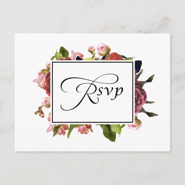 Postal De Invitación RSVP de Boda de Floral Rosa (Anverso)