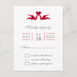 Postal De Invitación rsvp de boda de grúas rojas origami