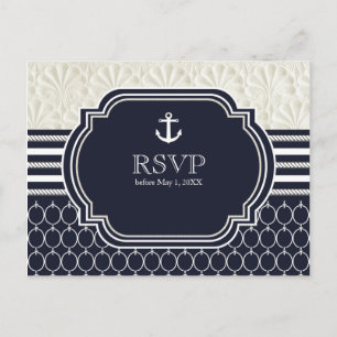 Postal De Invitación RSVP de boda de playa elegante náutica azul marino