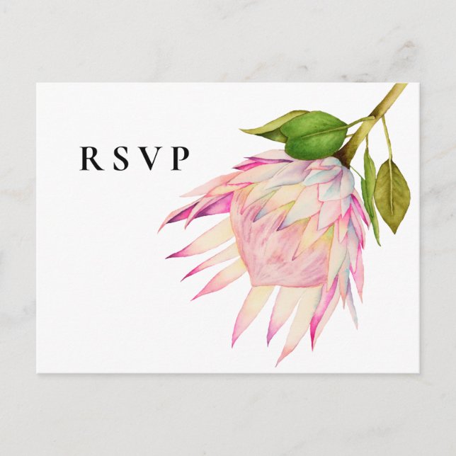 Postal De Invitación RSVP de Boda Floral del Rey Rosa Protea (Anverso)