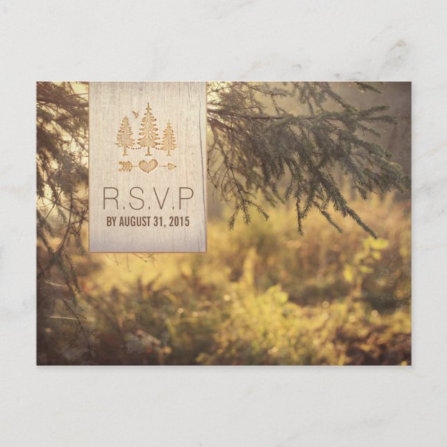 Postal De Invitación RSVP de boda forestal (Anverso)