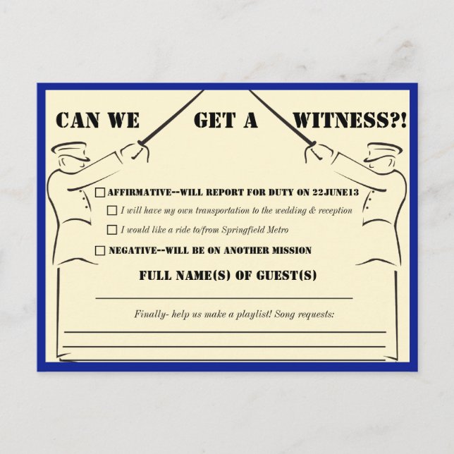 Postal De Invitación RSVP de boda militar (Anverso)