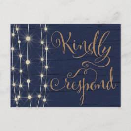 Postal De Invitación RSVP de Boda Rustica Azul y Oro