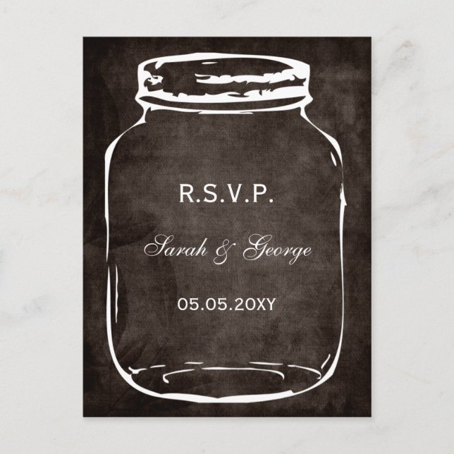 Postal De Invitación rsvp de boda rústica de tarro de masón (Anverso)