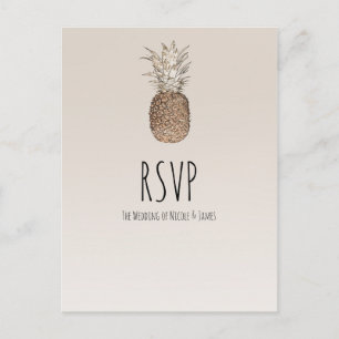 Postal De Invitación RSVP de Boda Tropical Hawaiana de Piña Rústica