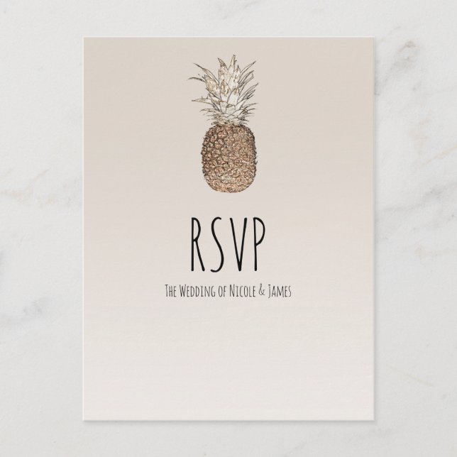 Postal De Invitación RSVP de Boda Tropical Hawaiana de Piña Rústica (Anverso)