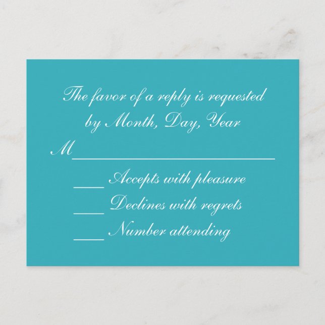 Postal De Invitación RSVP de boda verde azulada (Anverso)
