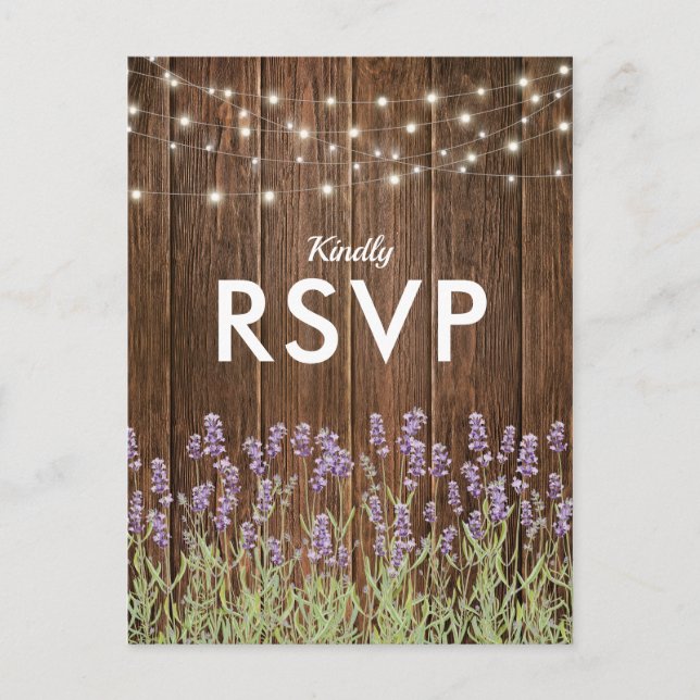 Postal De Invitación RSVP de bodas de lavanda rústica (Anverso)