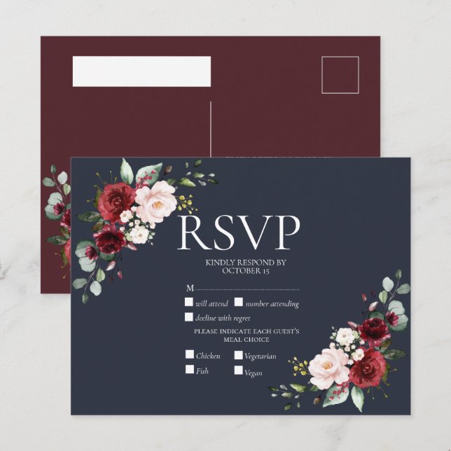 Postal De Invitación RSVP de Copper Geométrica Burgundy Blue (Anverso / Reverso)
