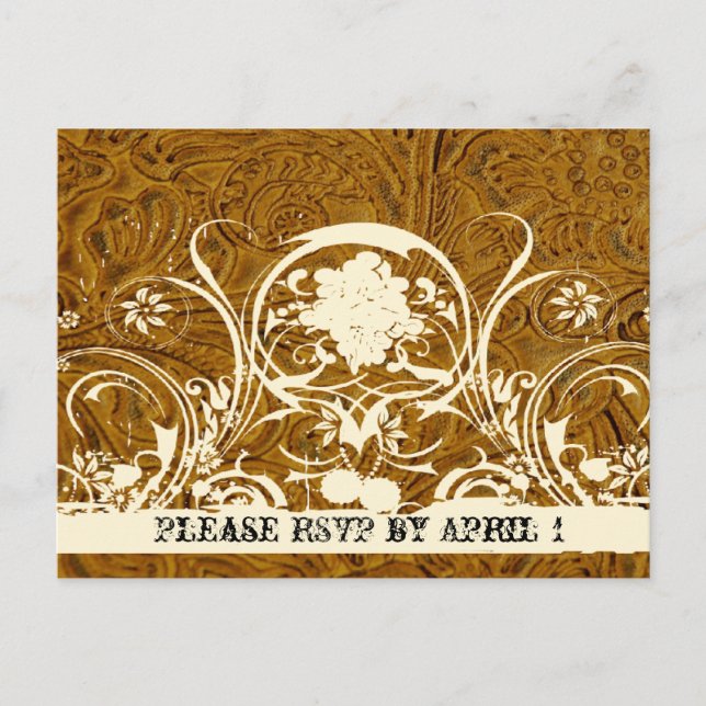 Postal De Invitación RSVP de cuero y encaje (Anverso)