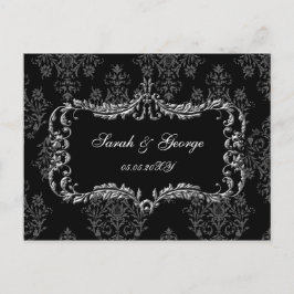 Postal De Invitación rsvp de damasco negro y gris floreciente