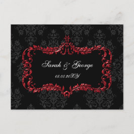 Postal De Invitación rsvp de damasco negro y rojo floreciente