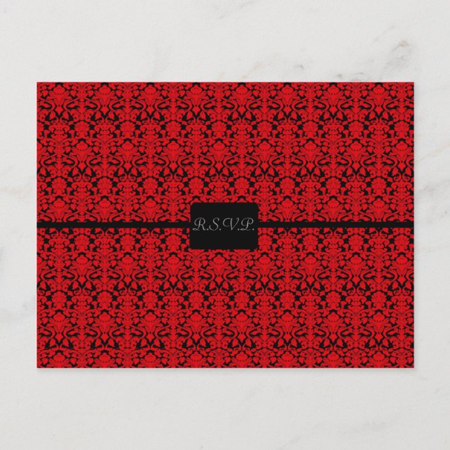 Postal De Invitación RSVP de Damask en negro y rojo (Anverso)