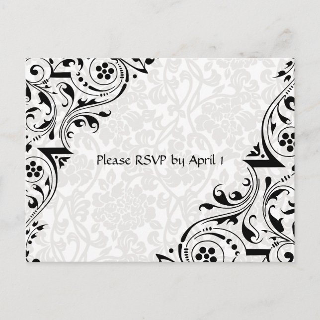 Postal De Invitación RSVP de encaje blanco y negro (Anverso)