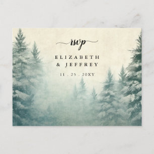 Postal De Invitación RSVP de invierno de Pine Forest acuarela rusa