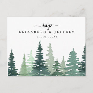 Postal De Invitación RSVP de invierno de Pine Forest acuarela rusa