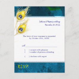 Postal De Invitación RSVP de la boda azul rusa del pavo real