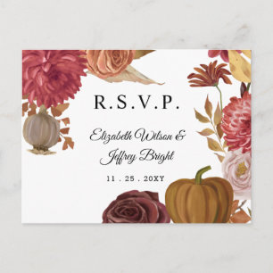 Postal De Invitación RSVP de la boda de otoño de la calabaza rusa