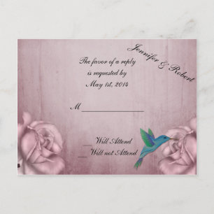 Postal De Invitación RSVP de la boda del colibrí rosa rosa