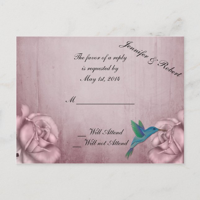 Postal De Invitación RSVP de la boda del colibrí rosa rosa (Anverso)