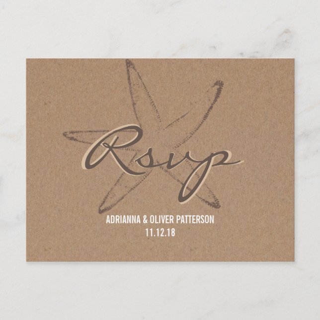 Postal De Invitación RSVP de la boda náutica de Starfish de papel de Kr (Anverso)