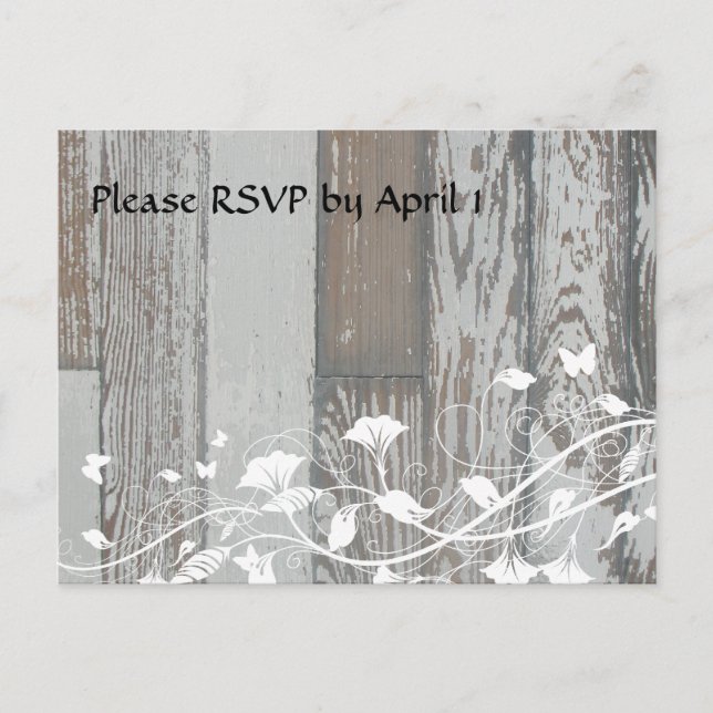 Postal De Invitación RSVP de madera antigua (Anverso)