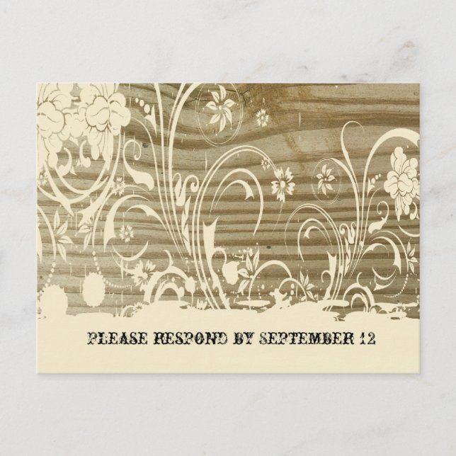 Postal De Invitación RSVP de Madera Banda, crema (Anverso)