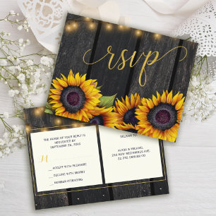 Postal De Invitación RSVP de madera de girasoles de boda rústica
